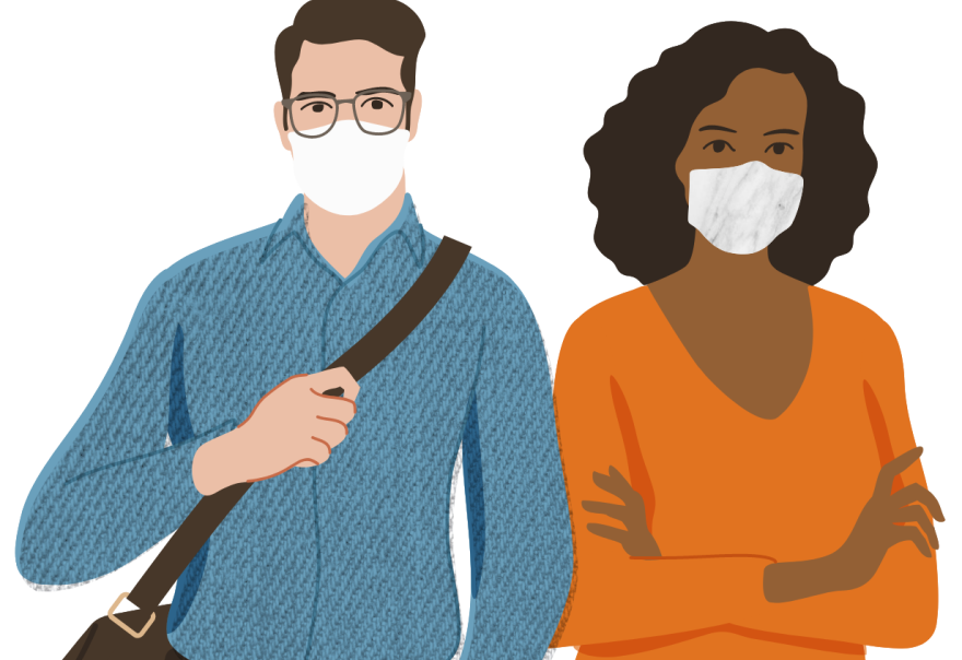 Illustration of two people wearing masks