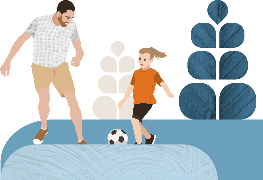 A man and a girl playing soccer